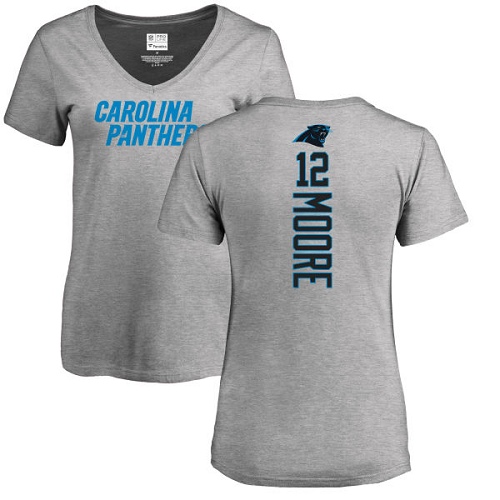 Carolina Panthers Ash Women DJ Moore Backer V-Neck NFL Football #12 T Shirt->women nfl jersey->Women Jersey